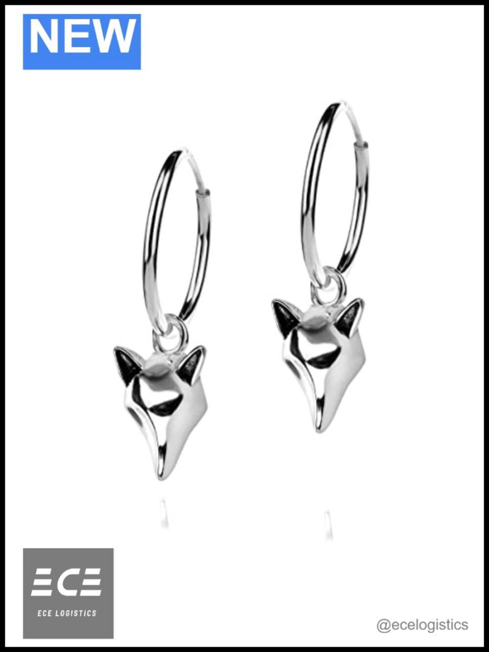 Sterling Silver Fox Charm Hoop Earrings Dangle Drop Handmade